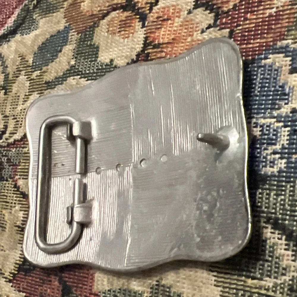 Western Dual Floral Engraved  Silver Tone Rope Border Rectangle Belt Buckle